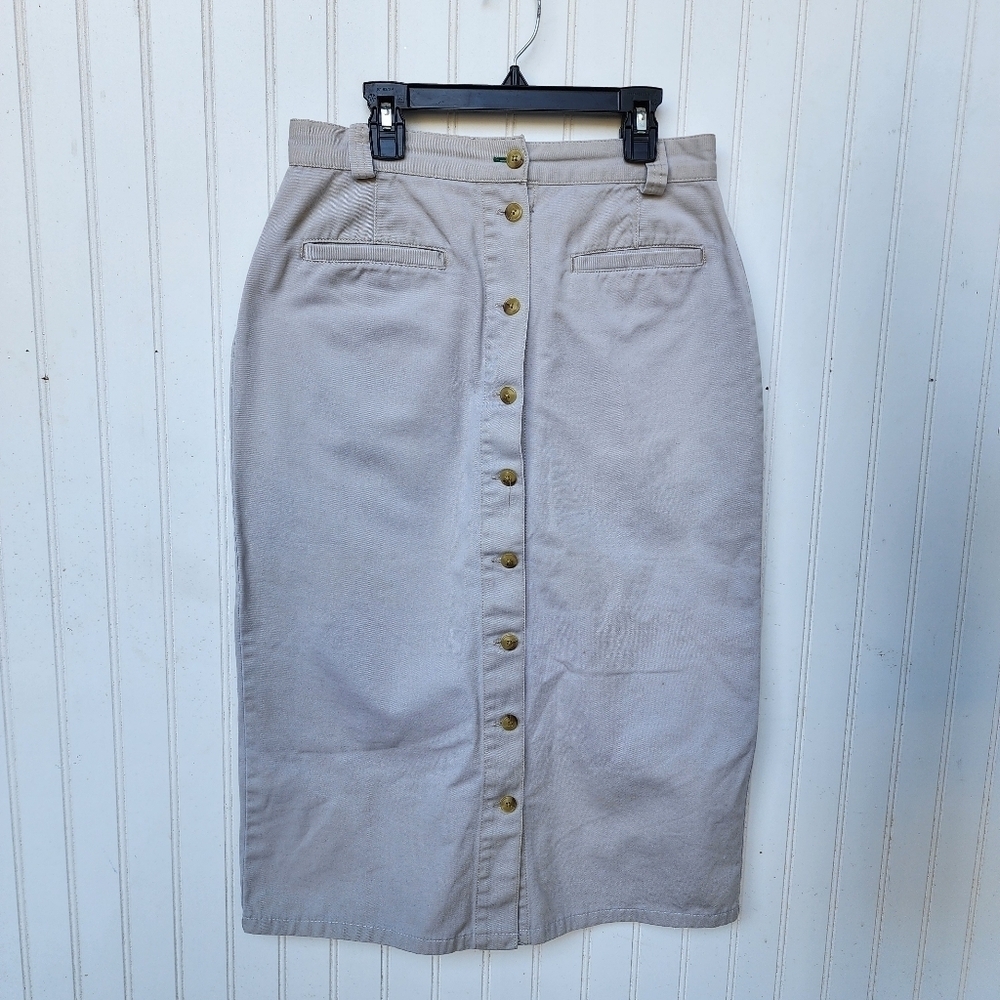 Vintage Tommy Hilfiger Button Down Midi Skirt Women's Beige Khaki W.28 Sz 10